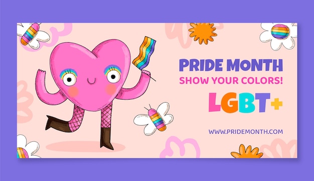 Free vector hand drawn horizontal banner template for pride month celebration