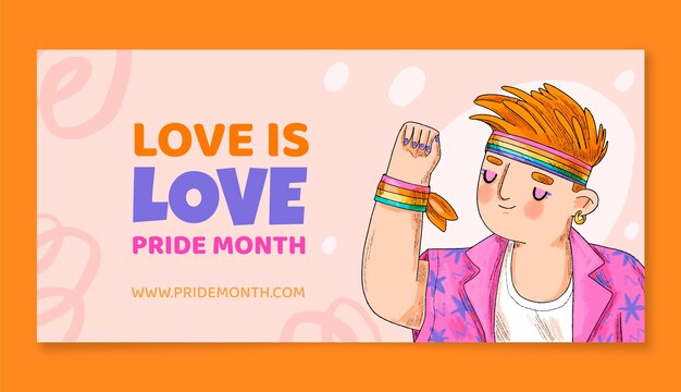 Hand drawn horizontal banner template for pride month celebration