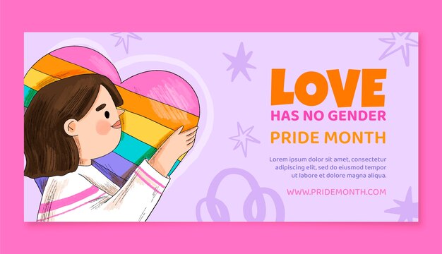 Free vector hand drawn horizontal banner template for pride month celebration