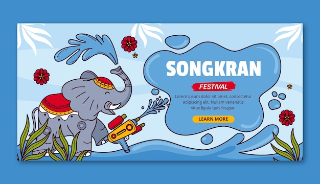 Hand drawn horizontal banner template for songkran water festival celebration