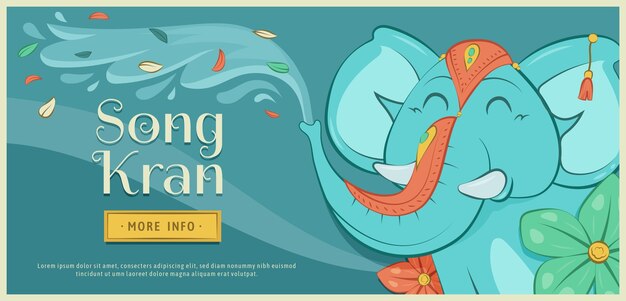 Hand drawn horizontal banner template for songkran water festival celebration