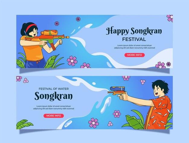 Hand drawn horizontal banner template for songkran water festival