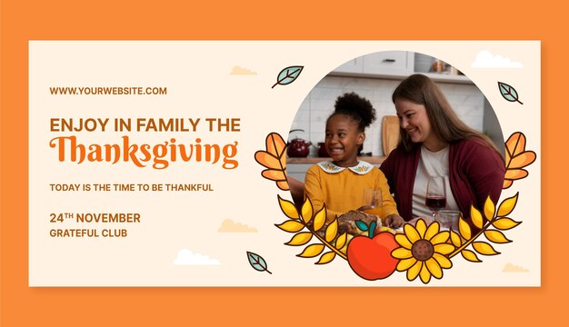 Free vector hand drawn horizontal banner template for thanksgiving celebration