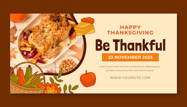 Free vector hand drawn horizontal banner template for thanksgiving celebration