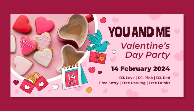Hand drawn horizontal banner template for valentines day celebration