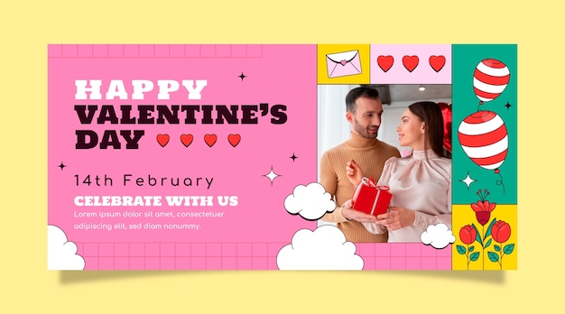 Hand drawn horizontal banner template for valentines day celebration
