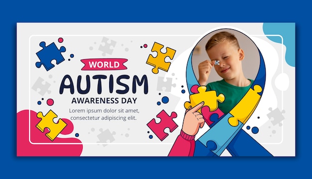 Hand drawn horizontal banner template for world autism awareness day