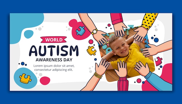 Hand drawn horizontal banner template for world autism awareness day