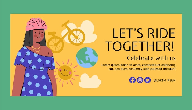 Free vector hand drawn horizontal banner template for world bicycle day celebration