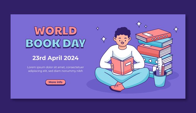 Hand drawn horizontal banner template for world book day celebration