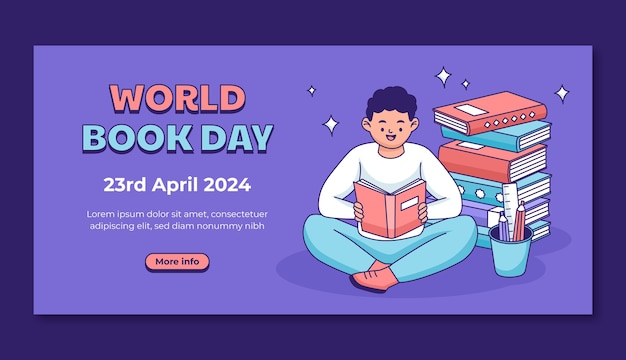 Hand drawn horizontal banner template for world book day celebration