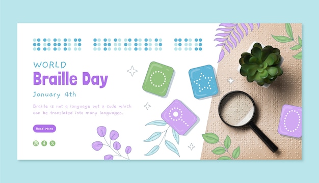 Hand drawn horizontal banner template for world braille day