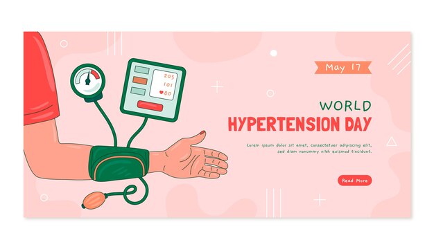 Hand drawn horizontal banner template for world hypertension day awareness