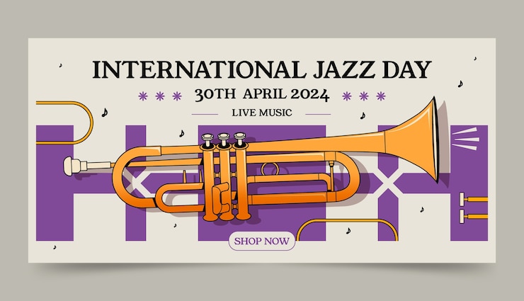 Free Vector hand drawn horizontal banner template for world jazz day