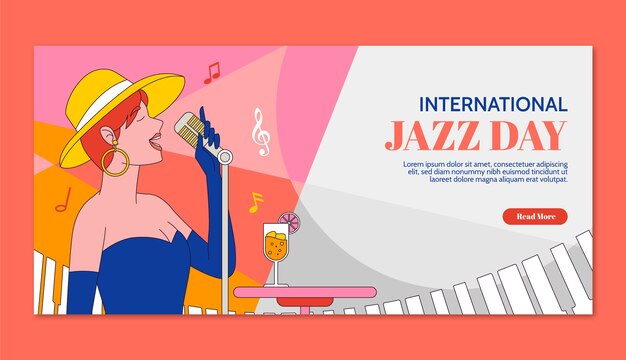 Free vector hand drawn horizontal banner template for world jazz day