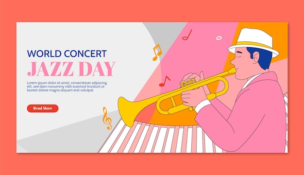 Free vector hand drawn horizontal banner template for world jazz day