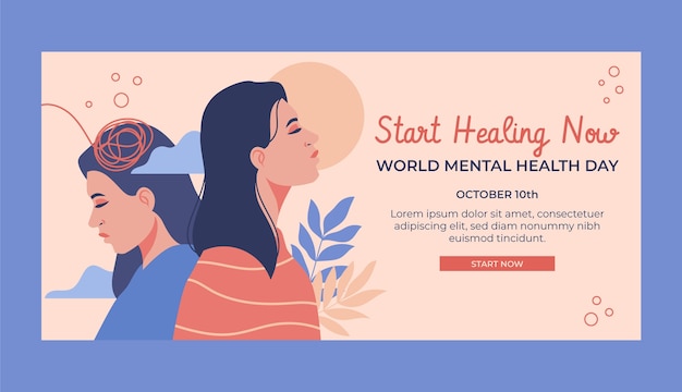 Hand drawn horizontal banner template for world mental health day