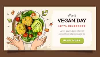 Free vector hand drawn horizontal banner template for world vegan day celebration