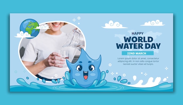 Free vector hand drawn horizontal banner template for world water day awareness