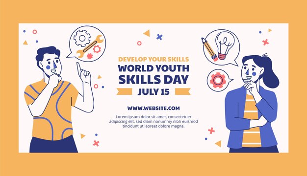 Hand drawn horizontal banner template for world youth skills day celebration