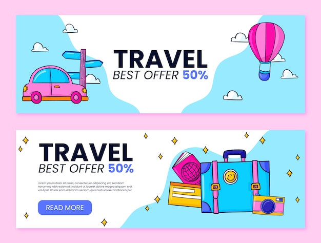 Free vector hand drawn horizontal banners set for world tourism day celebration