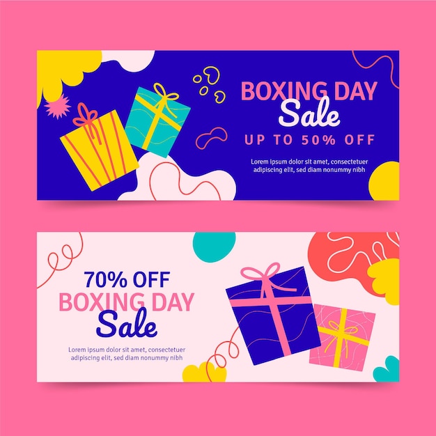 Hand drawn horizontal boxing day sale banners set
