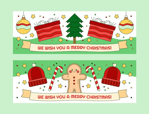 Free vector hand drawn horizontal christmas banners set