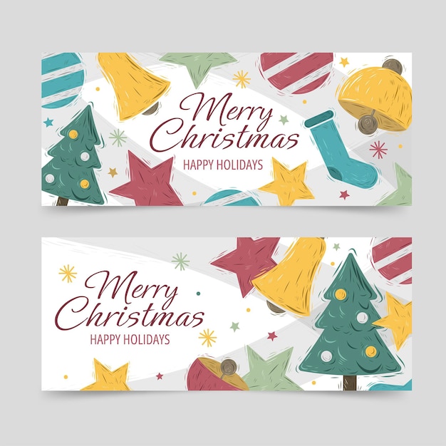 Free vector hand drawn horizontal christmas banners set