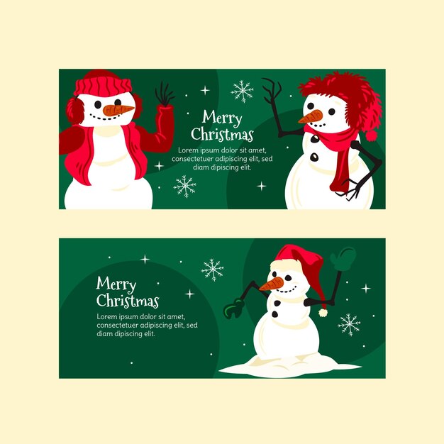 Hand drawn horizontal christmas banners set