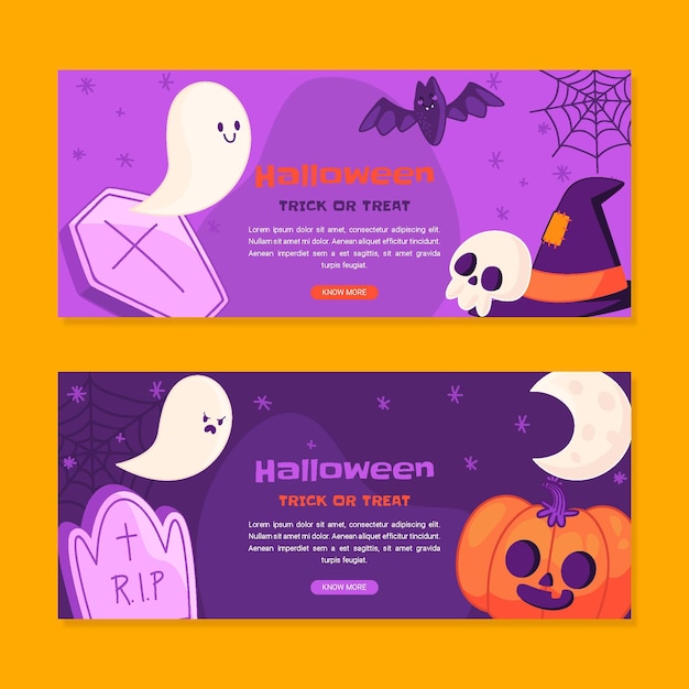 Hand drawn horizontal halloween banners set