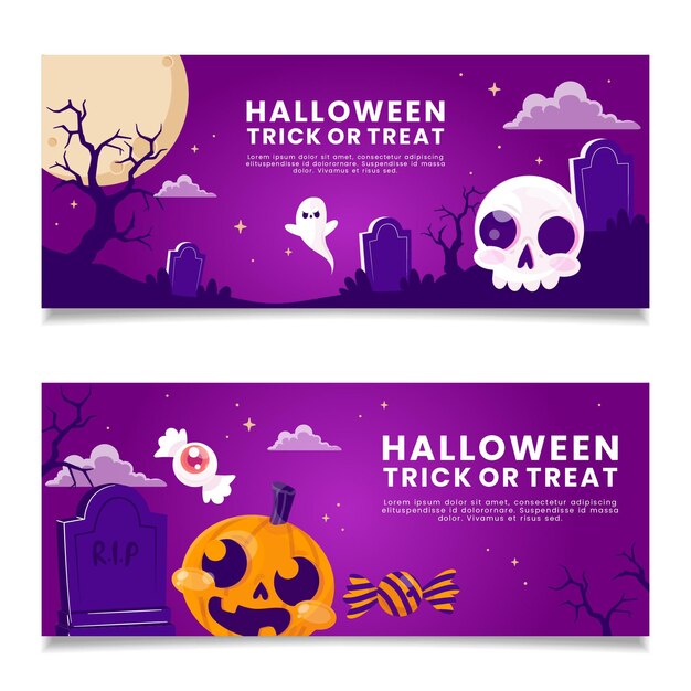 Hand drawn horizontal halloween banners set