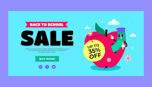 Hand drawn horizontal sale banner template for back to school season