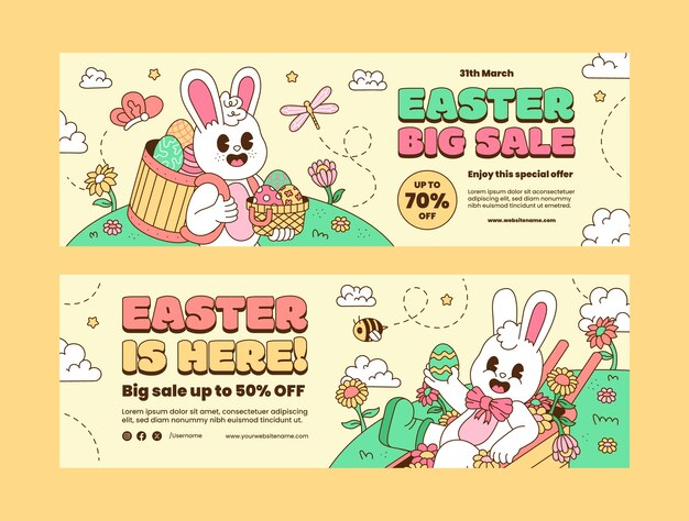 Free vector hand drawn horizontal sale banner template for easter holiday