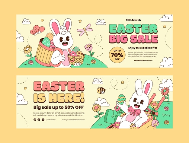 Hand drawn horizontal sale banner template for easter holiday