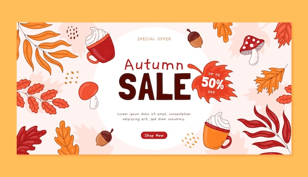 Free vector hand drawn horizontal sale banner template for fall season