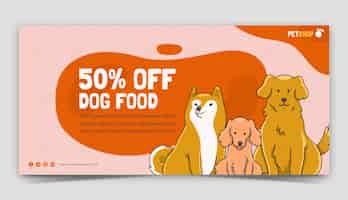 Бесплатное векторное изображение Нарисованный вручную шаблон горизонтального баннера для празднования международного дня собаки