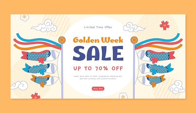 Free vector hand drawn horizontal sale banner template for golden week celebration