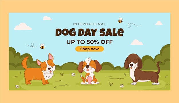 Hand drawn horizontal sale banner template for international dog day celebration