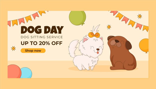Hand drawn horizontal sale banner template for international dog day celebration