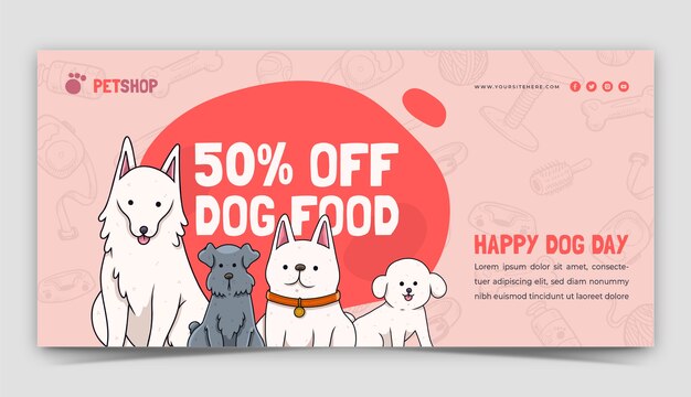 국제 강아지의 날 축하를 위해 손으로 그린 가로 판매 배너 서식 파일