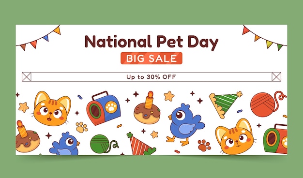 Hand drawn horizontal sale banner template for national pet day