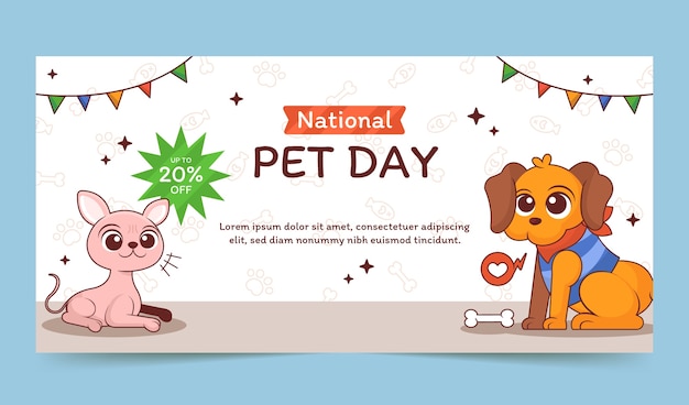 Hand drawn horizontal sale banner template for national pet day