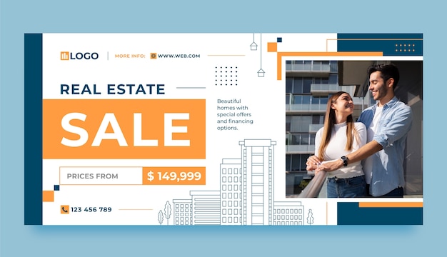 Free vector hand drawn horizontal sale banner template for real estate business