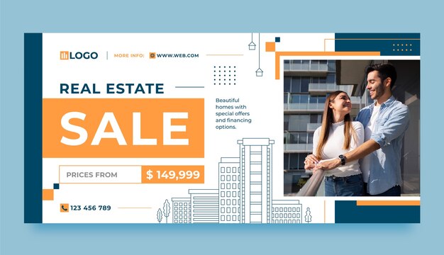 Hand drawn horizontal sale banner template for real estate business