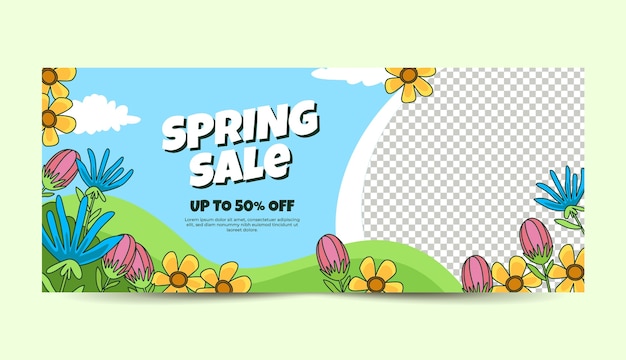 Hand drawn horizontal sale banner template for springtime season