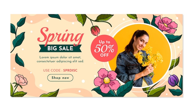 Free vector hand drawn horizontal sale banner template for springtime season