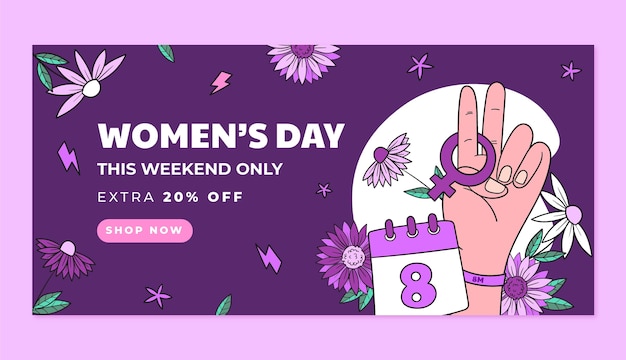 Free vector hand drawn horizontal sale banner template for women's day celebration