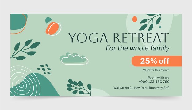 Нарисованный вручную шаблон баннера горизонтальной продажи для ретрита йоги