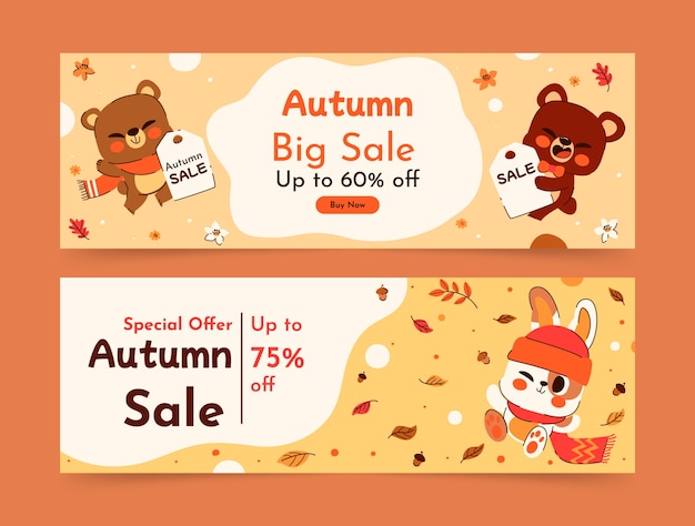 Hand drawn horizontal sale banners set for autumn