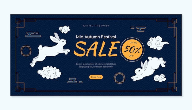 Free vector hand drawn horizontal sale template for chinese mid-autumn festival celebration